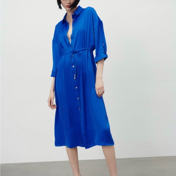 Zara Dresses Zara Satin Effect Midi Shirt Dress Poshmark